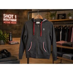 Psycho Bunny Gray Full Zip Hoodie Jacket Red White Blue Stripe Trim Small Street